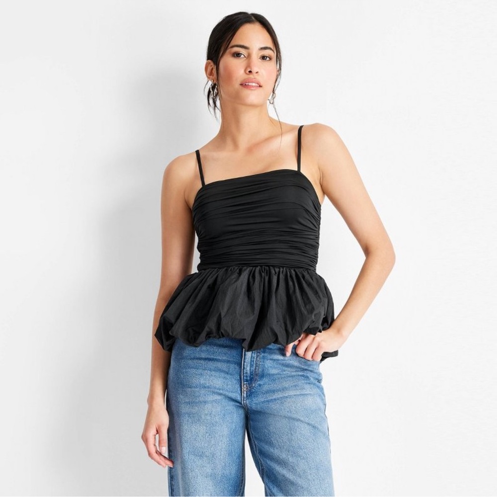 Future Collective Women's Square Neck Jersey Ruched Bubble Tank Top M